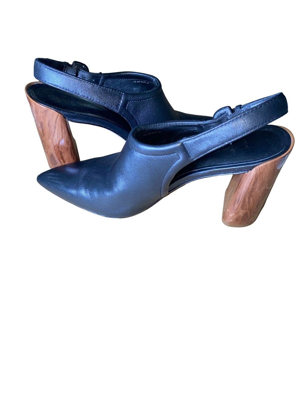 Vince Black Slingback Pumps with Wood-Tone Block Heel